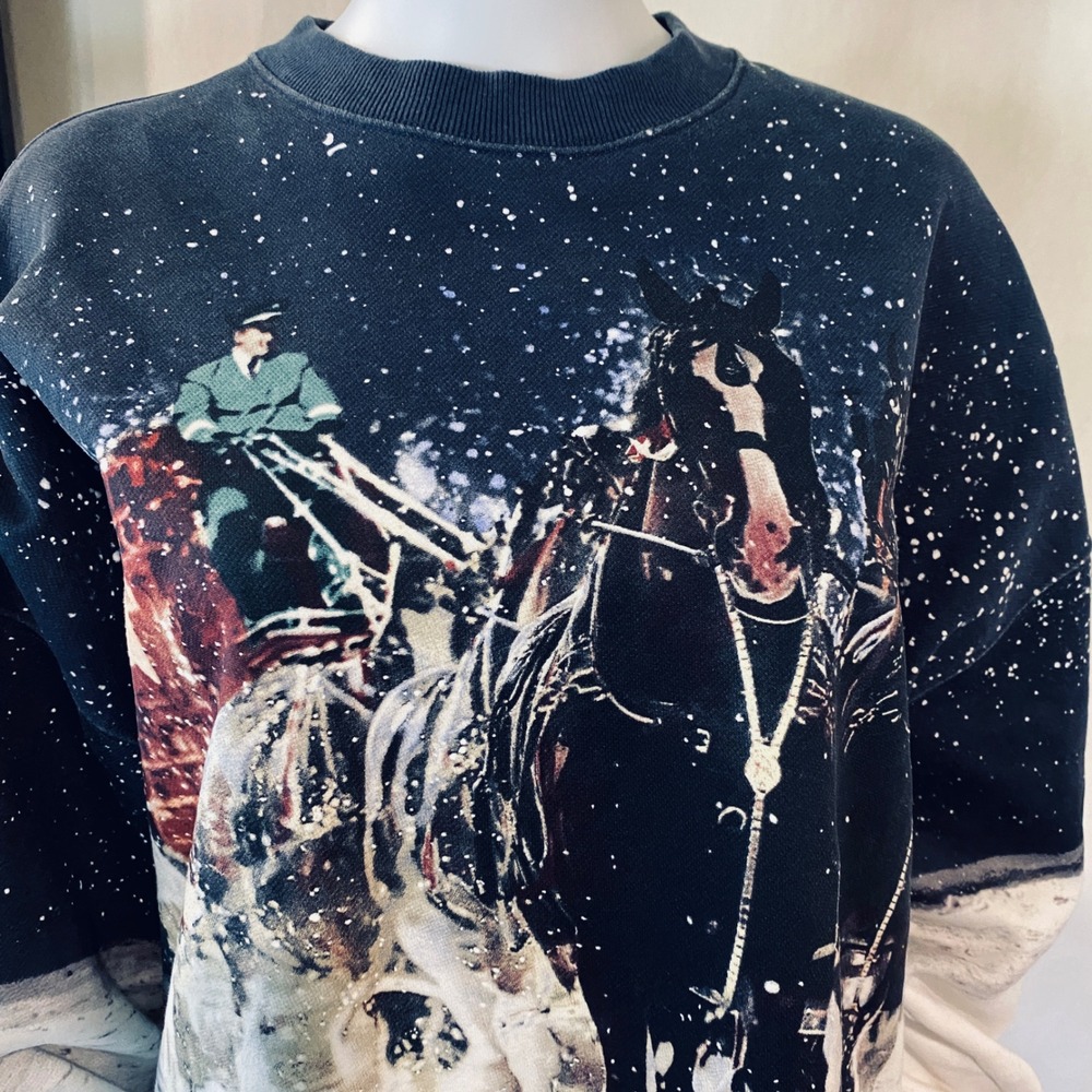 Abercrombie & Fitch Budweiser Clydesdale Winter Crewneck Sweatshirt Navy Mens L